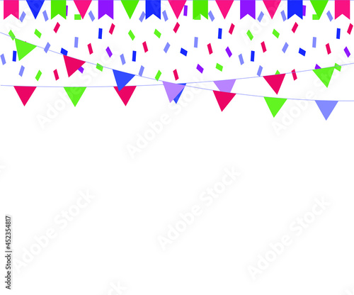 Carnival wreath with flags. Decorative colored screws for birthdays, festivals and bright decorations. Holiday background with flags hanging. Vector