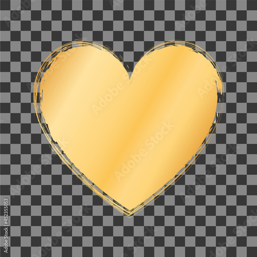 brush painted gold ink stamp heart banner on transparent background