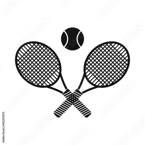 Cross tennis racket and ball flat style vector icon. Simple editable illustration usable for web and print items.