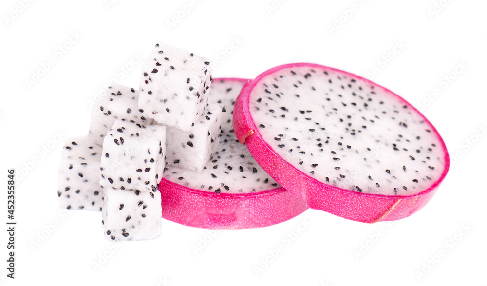 Dragon fruit isolated on white background. Slice of fresh Pitaya or Pitahaya fruit with clipping path. Dragon fruit isolated on white background. Slice of fresh Pitaya or Pitahaya fruit with clipping path.