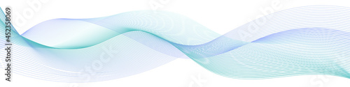Abstract wave swoosh, teal blue color flow air wave. Smooth swirl , design element isolated on white background.  Transparent veil texture. Vector illustration