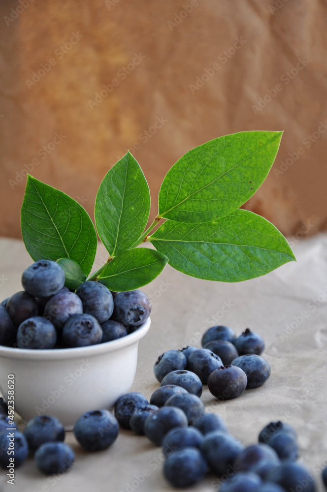 Freshly picked blueberries in a white bowl. Juicy and fresh blueberries with green leaves. Antioxidant. Healthy food concept. Healthy organic seasonal fruits background. Freshly picked blueberries in a white bowl. Juicy and fresh blueberries with green leaves. Antioxidant. Healthy food concept. Healthy organic seasonal fruits background.