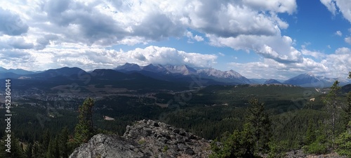 Panoramic view of Crowsnest Pass, Alberta and Rocky Mountains on a cloudy afternoon hike