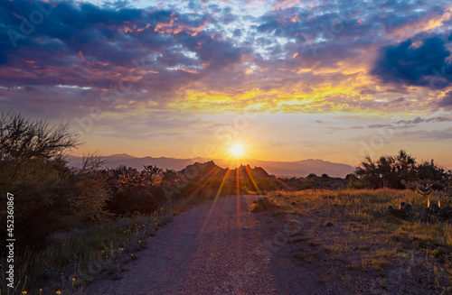 Desert Sun Rising On Hiking Trail In Scottsdale Arizona