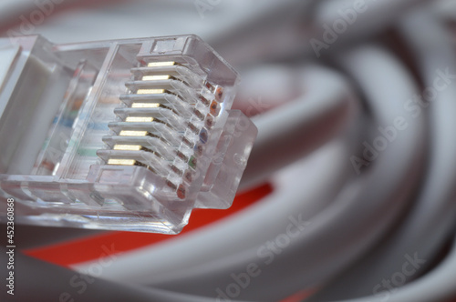 connector of a network cable rg 45. close-up.