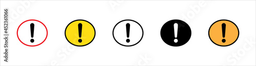 Ellipse exclamation mark icon vector set. Red, black, yellow and white colors variations. Caution attention warning symbol set.