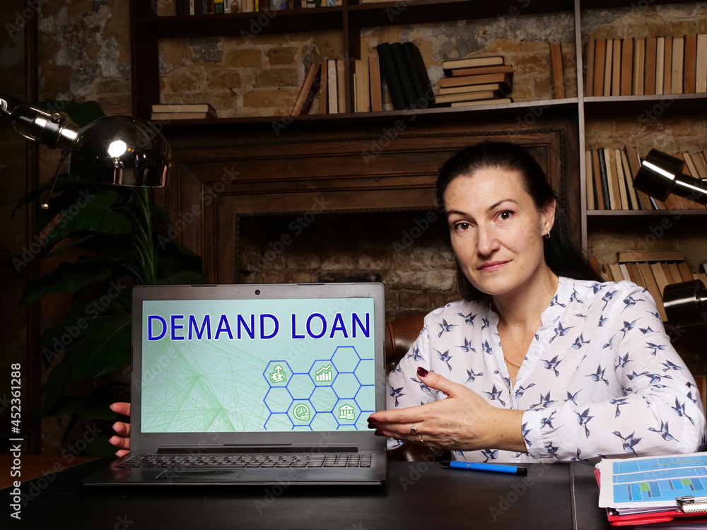 Fototapeta premium DEMAND LOAN phrase on the computer. Business photo shows a loan that a lender can require to be repaid in full at any time