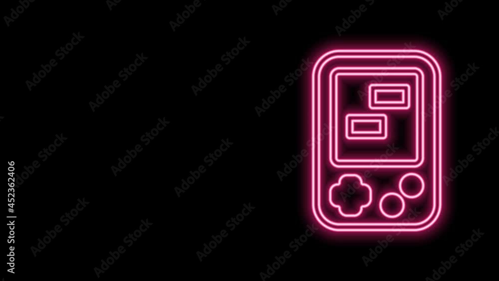 Glowing neon line Portable tetris electronic game icon isolated on black background. Vintage style pocket brick game. Interactive playing device. 4K Video motion graphic animation Glowing neon line Portable tetris electronic game icon isolated on black background. Vintage style pocket brick game. Interactive playing device. 4K Video motion graphic animation