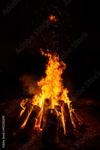 fire on a black background. log fire 