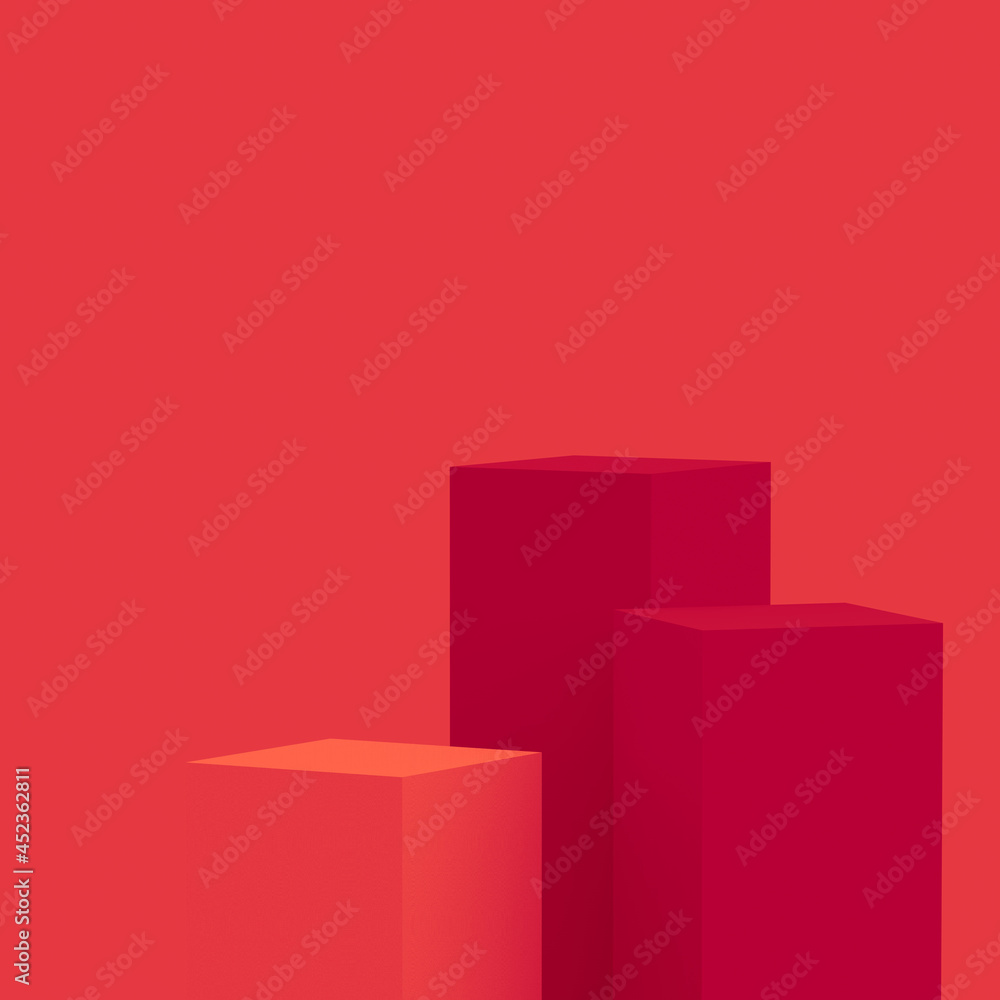 Abstract 3d red cubes square podium minimal studio background. Abstract 3d red cubes square podium minimal studio background.
