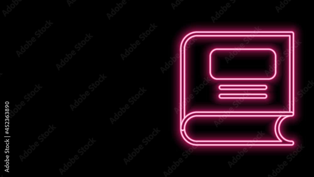 Glowing neon line Book icon isolated on black background. 4K Video motion graphic animation Glowing neon line Book icon isolated on black background. 4K Video motion graphic animation