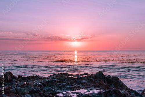 Canvastavla Pink Sunset Over Rocky Tide Pools, Palos Verdes, California