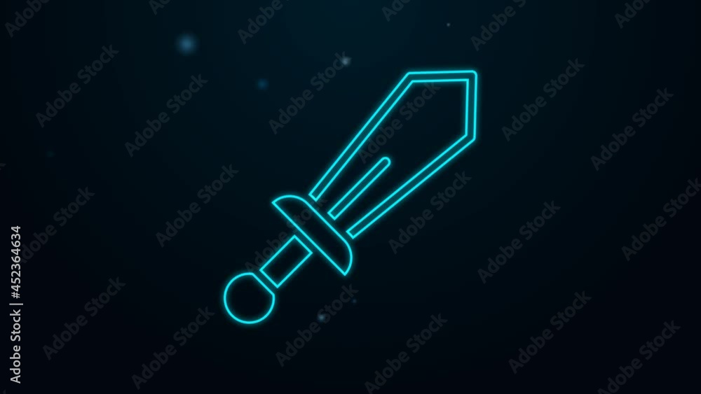 Glowing neon line Sword toy icon isolated on black background. 4K Video motion graphic animation Glowing neon line Sword toy icon isolated on black background. 4K Video motion graphic animation