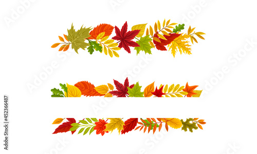 Autumn leaves borders set. Banner, poster, card, invitation decoration vector illustration