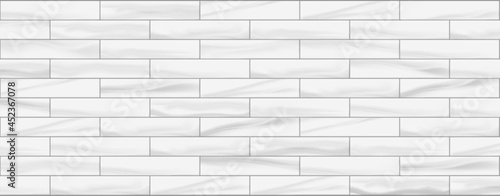 White and grey horizontal rectangle marble ceramic tiles. Vector illustration.