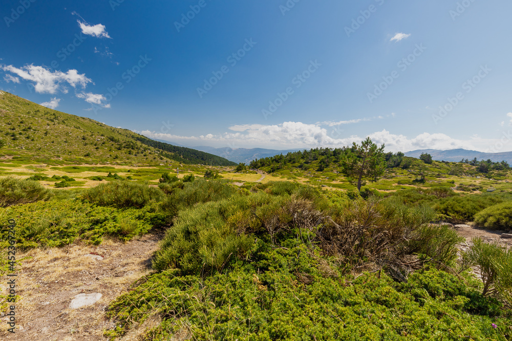 Fototapeta premium Amazing panoramic views over the Northern Mountain range of Madrid with the Peñalara mountains. This part has wonderful hikes starting the little village of Cotos.