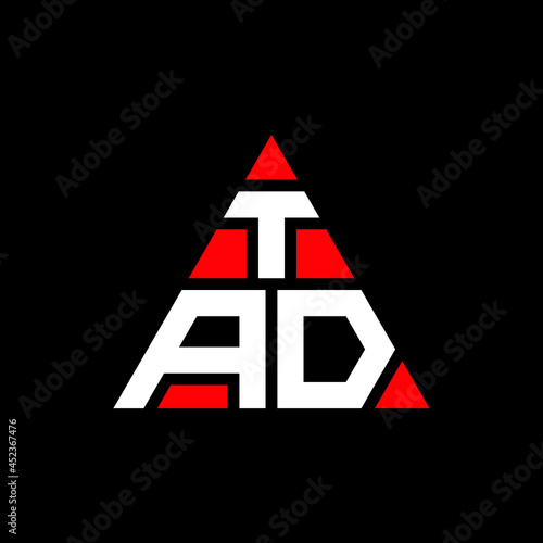 TAD triangle letter logo design with triangle shape. TAD triangle logo design monogram. TAD triangle vector logo template with red color. TAD triangular logo Simple, Elegant, and Luxurious Logo. TAD  photo