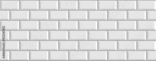 White colored brick ceramic tiles. Modern seamless pattern, brick metro ceramic tiles. Vector illustration.