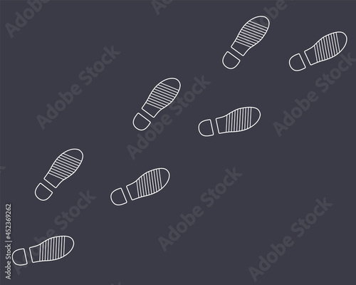 footprints from the shoes of a man on a black background. flat vector illustration.