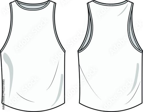 Men's Tank Top Front and Back View fashion illustration vector, technical drawing, flat drawing.