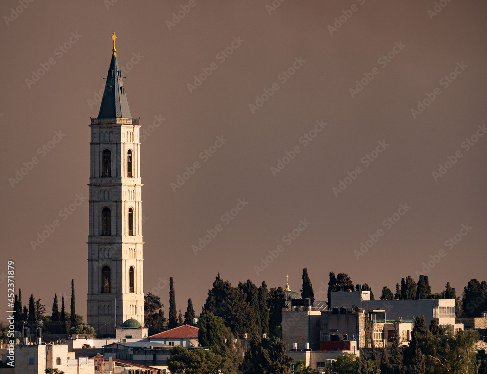 Jerusalem Old city - city view from mount Scopus - Russian Church