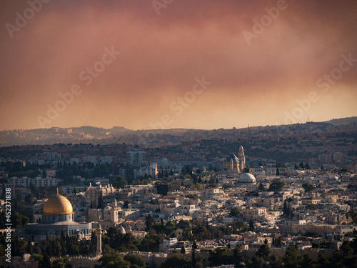 Jerusalem Old city - city view from mount Scopus 