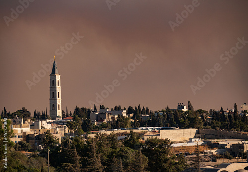 Jerusalem Old city - city view from mount Scopus - Russian Church