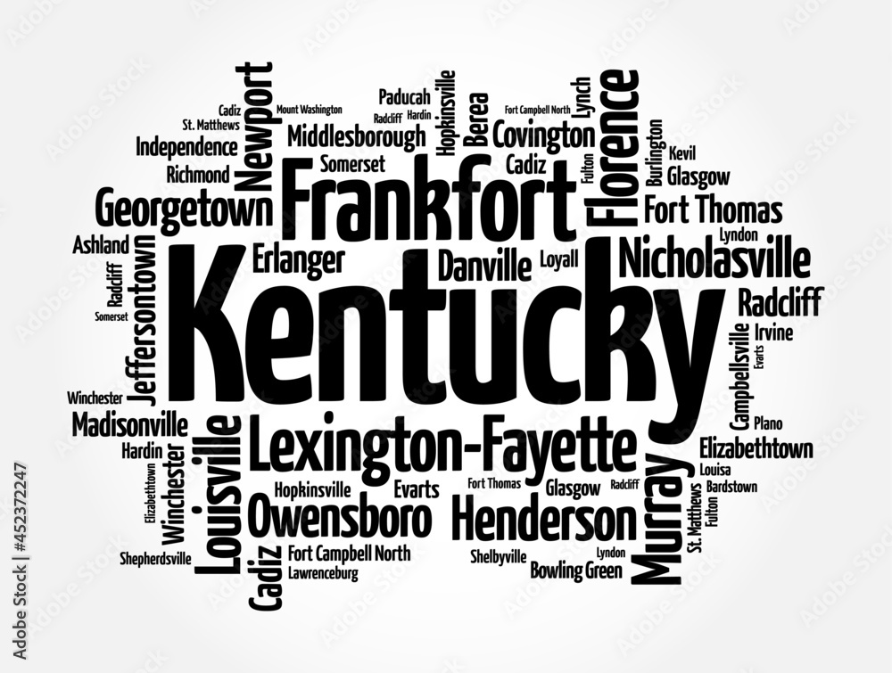 Fototapeta premium List of cities in Kentucky USA state, word cloud concept background
