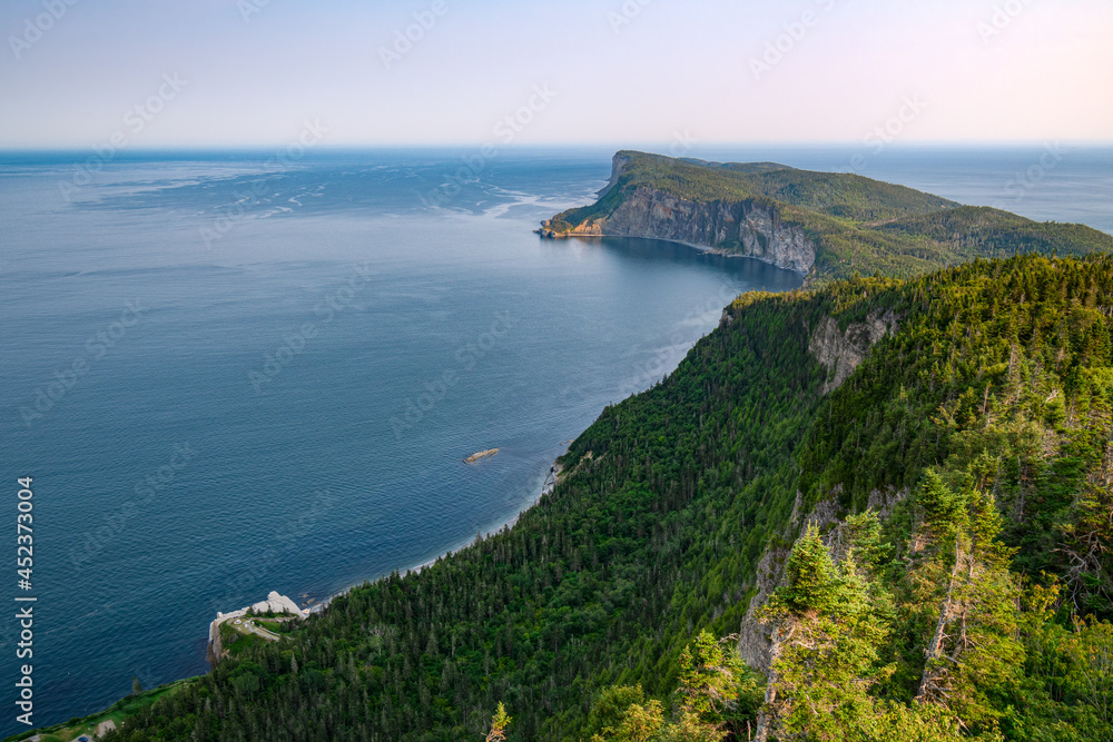 Panoramic view of the Forillon national park at dusk and the Gaspesie peninsula, Quebec, Canada