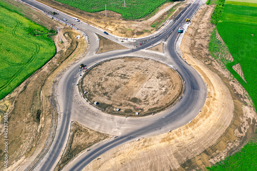 Construction of a ring junction. Drone view.