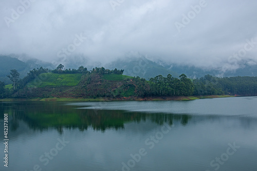 A morning view of Madupetty dam reservoir at munnar