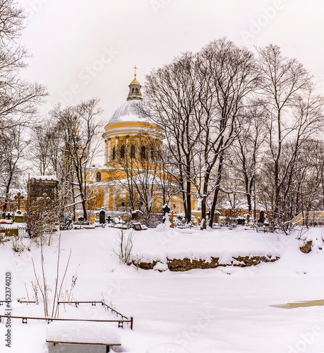 Temples and burials at the Nikolskoye cemetery in St. Petersburg.