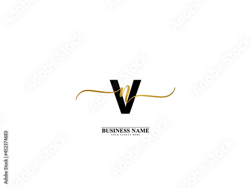 Letter VN Logo, creative vn nv signature logo for wedding, fashion, apparel and clothing brand or any kind of business photo