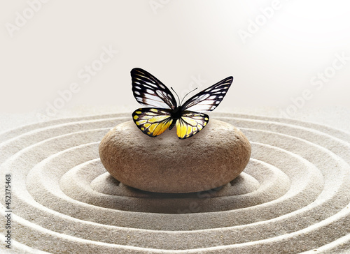 Fotótapéta zen garden meditation stone background with stone and lines in sand for relaxati