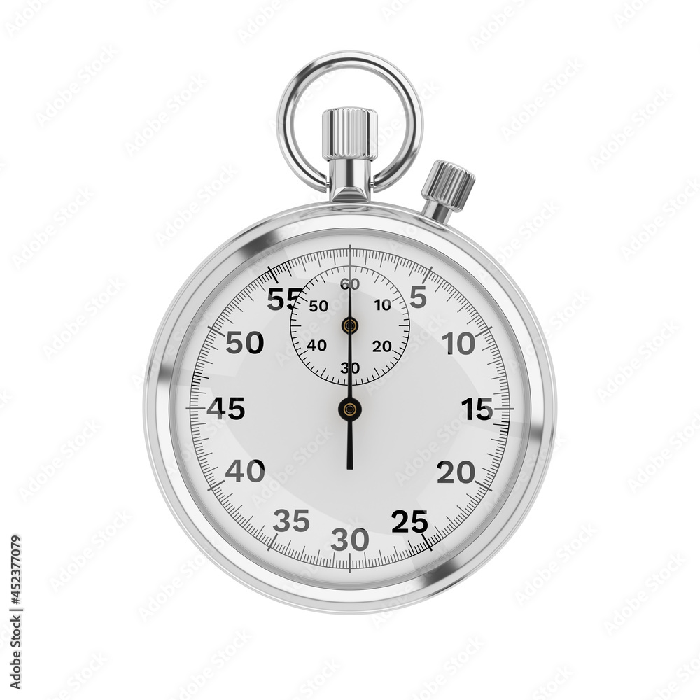 Metallic mechanical stopwatch isolated. 3d rendering. Metallic mechanical stopwatch isolated. 3d rendering.