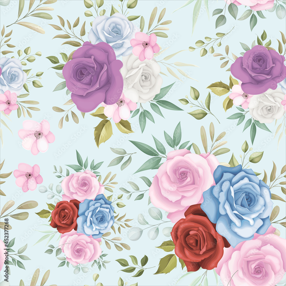 Elegant floral seamless pattern with colorful flower decorations