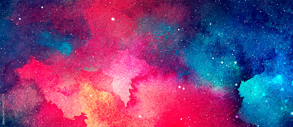 Vector cosmic illustration. Beautiful colorful space background. Watercolor Cosmos