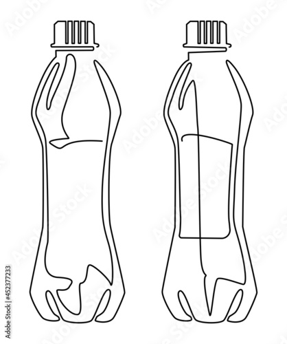 Plastic bottle for water and drinks. Continuous line drawing. Vector illustration