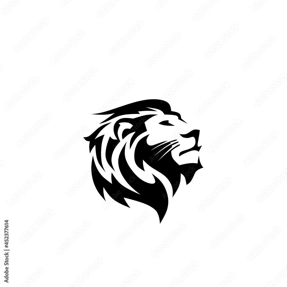 Black and white lion logo with a simple design