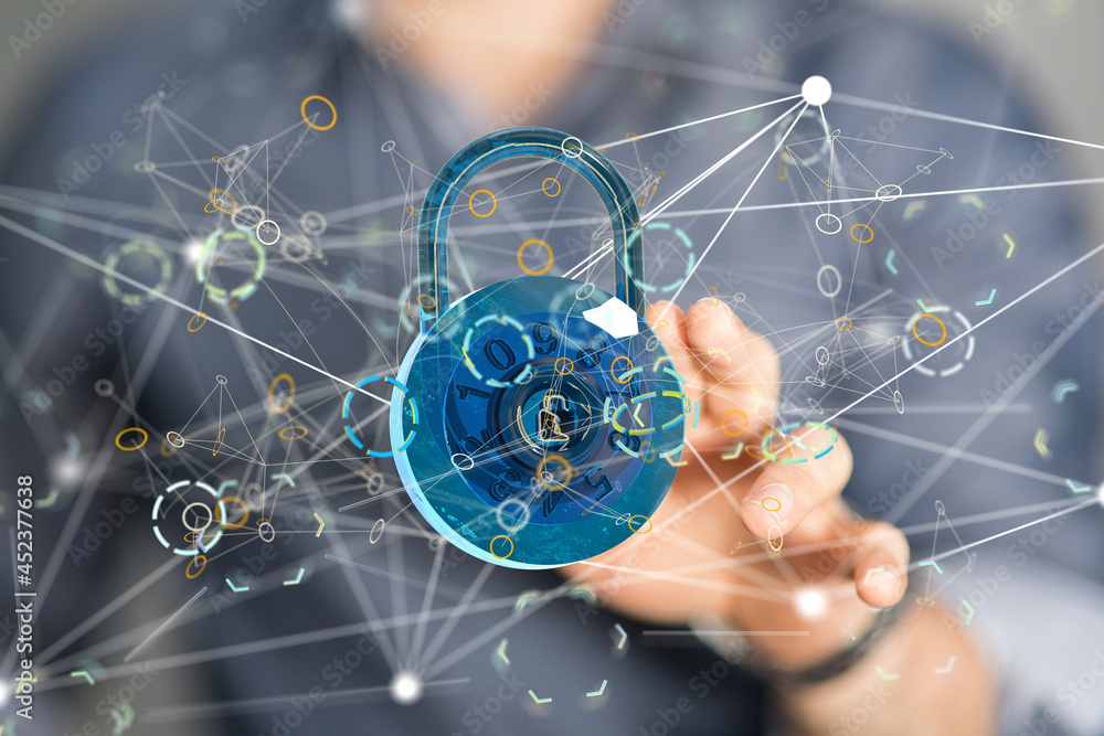 Security Shield concept, data protection. Shield with dots and lines connectio