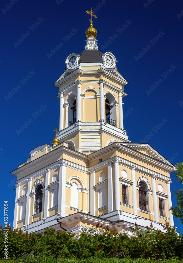 Fototapeta premium Gate church-bell tower, Church of the Three Great Hierarchs, Vysotsky Conception male Monastery, Serpukhov, Moscow region