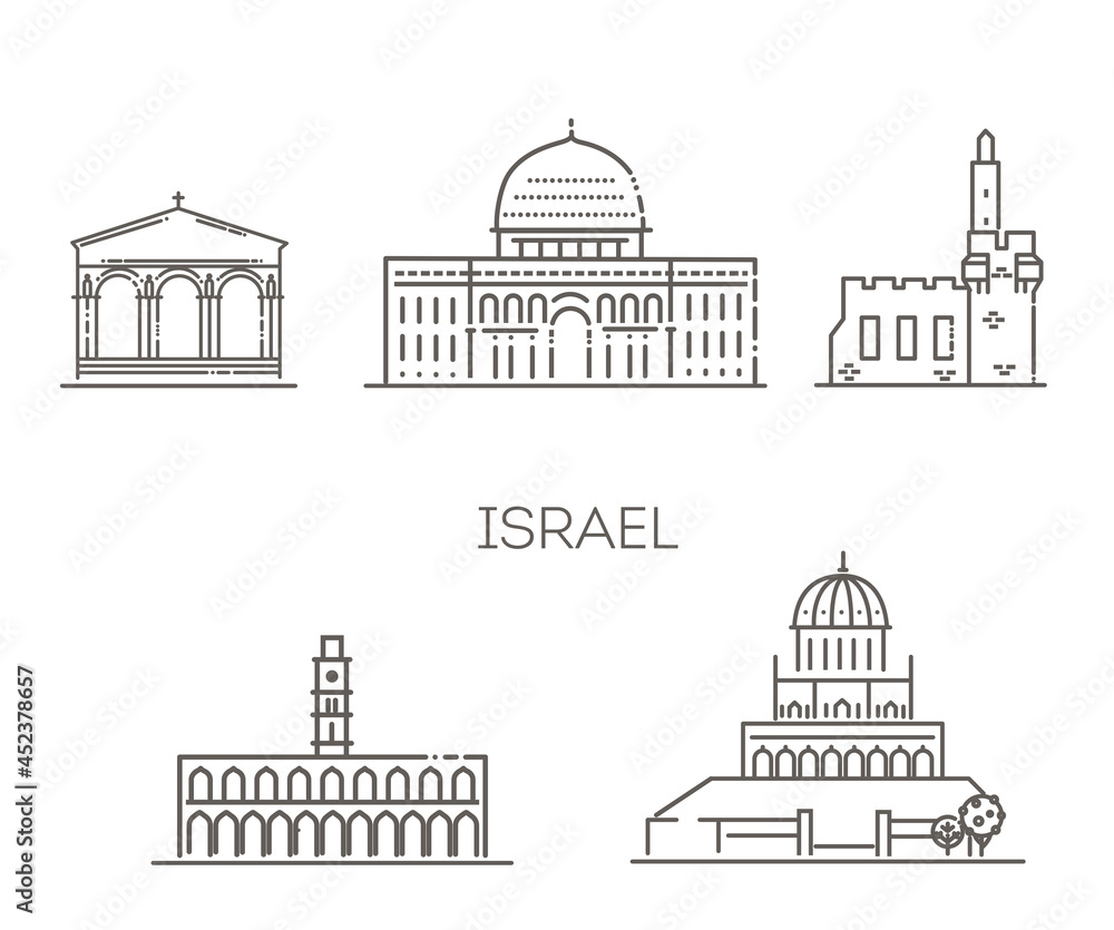 Tourist attractions of Israel. Vector symbols