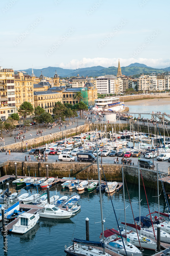 A view to basin of the port in old part of the city of San Sebastian, Spain