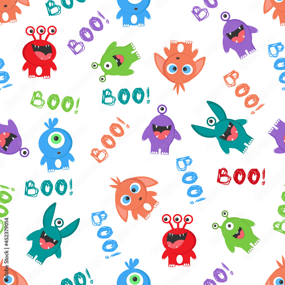 Seamless pattern with cute color monsters