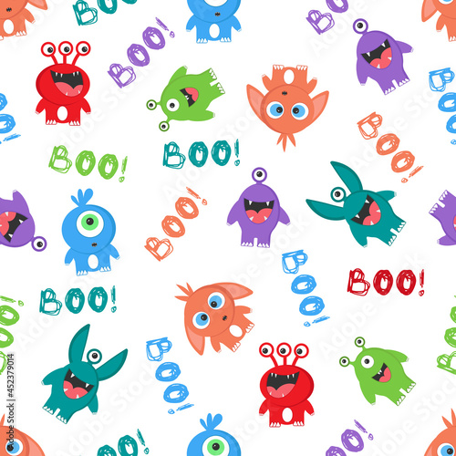 Obraz na płótnie Seamless pattern with cute color monsters w salonie