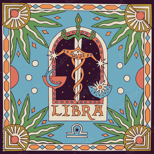 Libra zodiac sign. Horoscope. Illustration for souvenirs and social networks