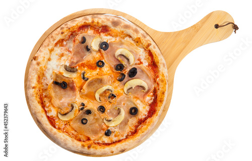 pizza on a board top view