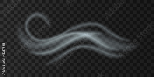 Cold wind fog blow, realistic weather icon. Autumn or winter forecast icon with white smoke flying