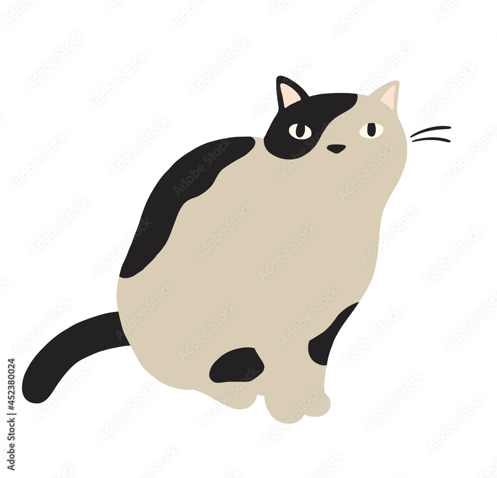 Obraz premium 見上げる猫のイラスト-ブチ猫