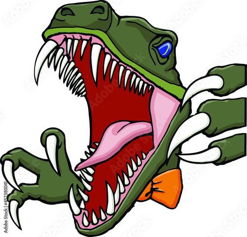 biting velicoraptor with bow tie | dinosaur